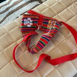 Dog multicolor Peru style harness with leash  NWT